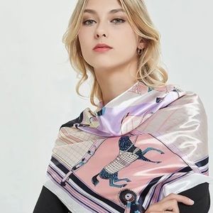 Silky Equestrian Foulard Printed Pastel Colorblock Derby Design Scarf Shawl Wrap